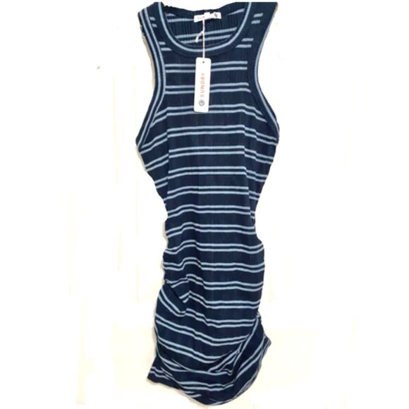 Brand New Women's Sundry Variegated Rib Stripe Racer Tank Dress - Picture 6 of 14